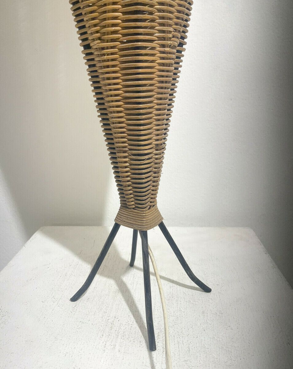 Mid Century Modern Rattan Table Lamp photo for sale