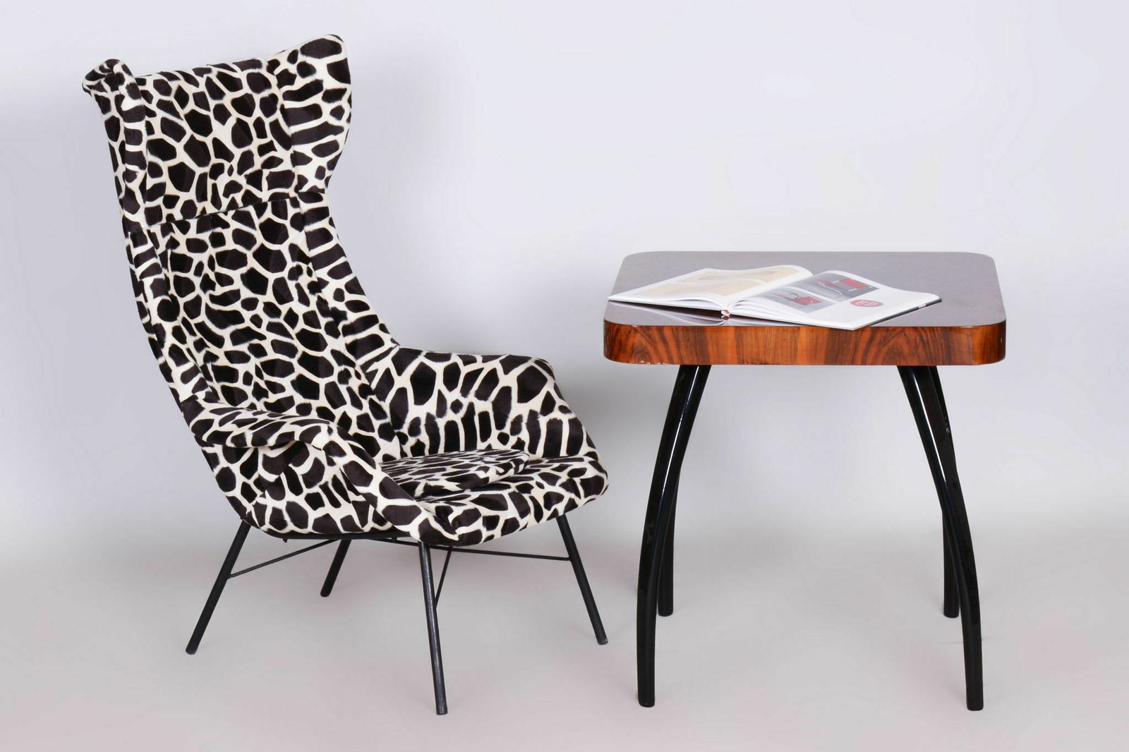 photo for sale Restored Wingchair, Miroslav Navratil, Imitation Giraffe Fur, Czechia, 1950s