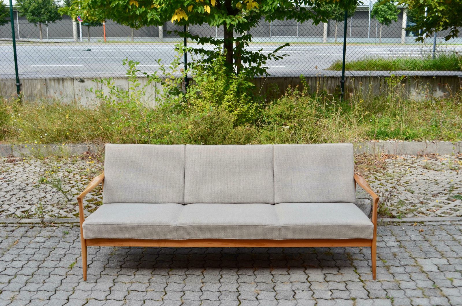 Wilhelm Knoll Antimott Walnut Mid Century Sofa Grey Wool photo Furniture