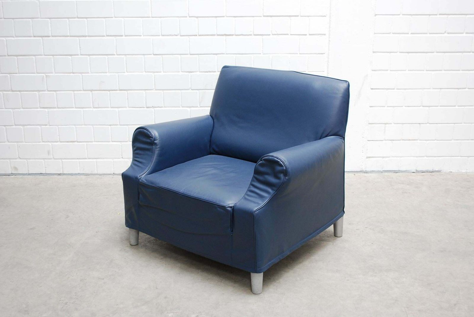 Cassina Model Lazy Working Chair Blue Leather Armchair By Philippe Starck photo furniture