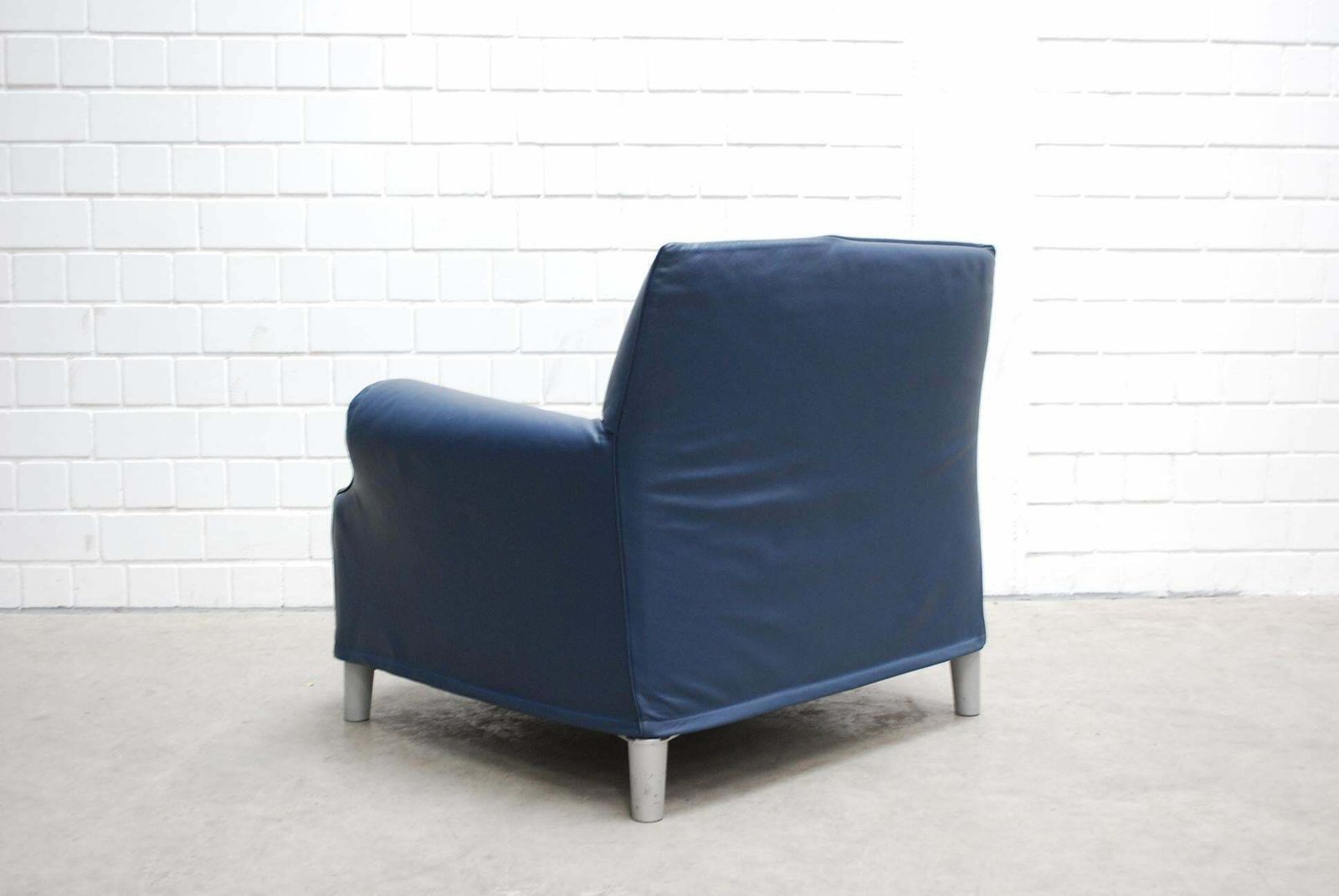 Cassina Model Lazy Working Chair Blue Leather Armchair By Philippe Starck photo vinterior