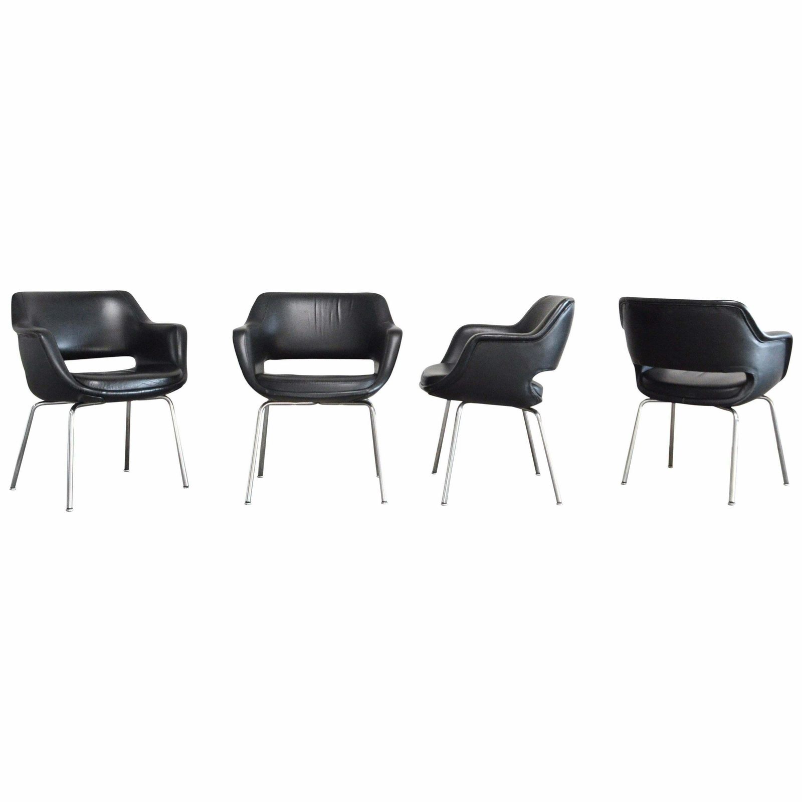 Olli Mannermaa Set Of 4 Leather Kilta Chair By Eugen Schmidt & Cassina Martela
