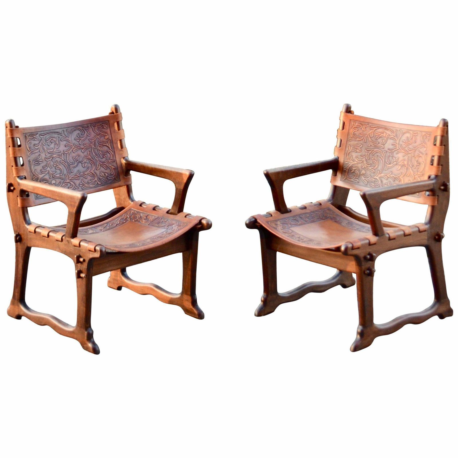 Angel Pazmino Leather Rare Lounge Chairs For Muebles De Estilo, Set Of 2