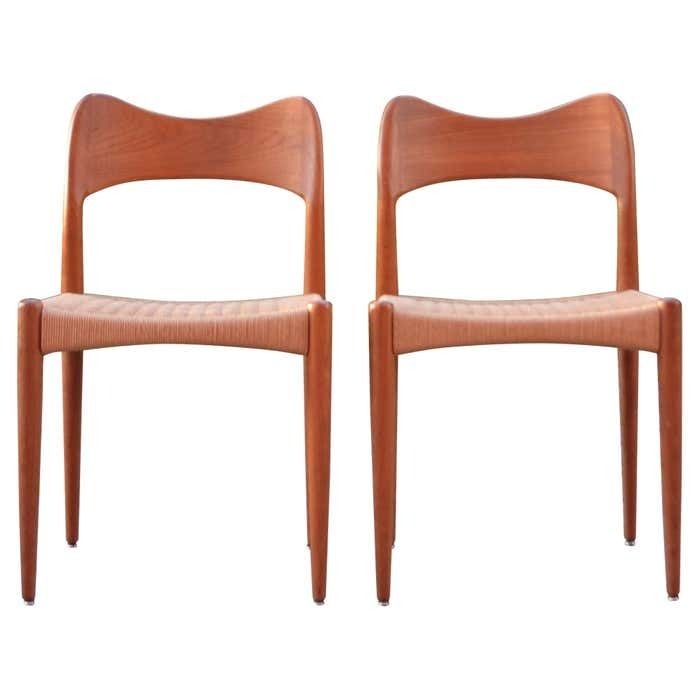 Arne Hovmand Olsen Teak Papercord Dining Chair For Mogens Kold Set Of 2