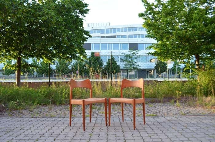 Arne Hovmand Olsen Teak Papercord Dining Chair For Mogens Kold Set Of 2 photo for sale