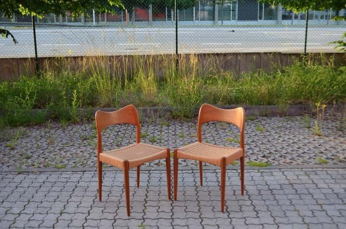 Arne Hovmand Olsen Teak Papercord Dining Chair For Mogens Kold Set Of 2 photo Furniture