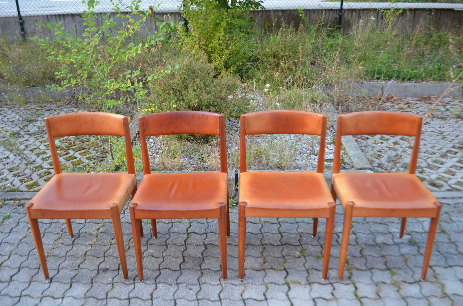 Aage Schmidt Christensen Fritz Hansen Danish Teak Cognac Dining Chair Set Of 4 photo for sale