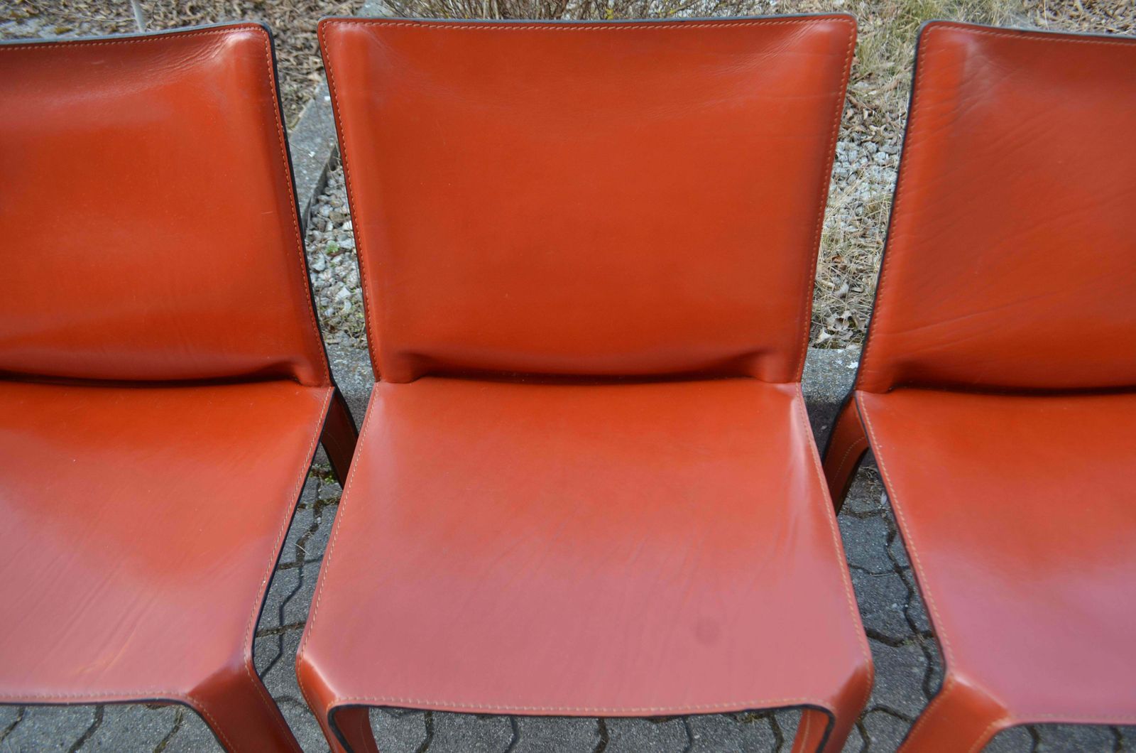 Cassina Taxi 412 China Red Leather Dining Chair Set Of 4 photo vintage