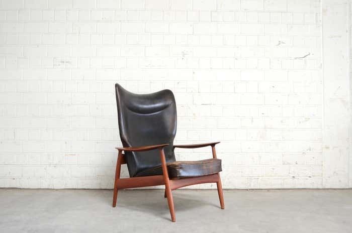 K. Rasmussen For Peter Wessel Wingback Leather Lounge Chair, 1960 photo buy