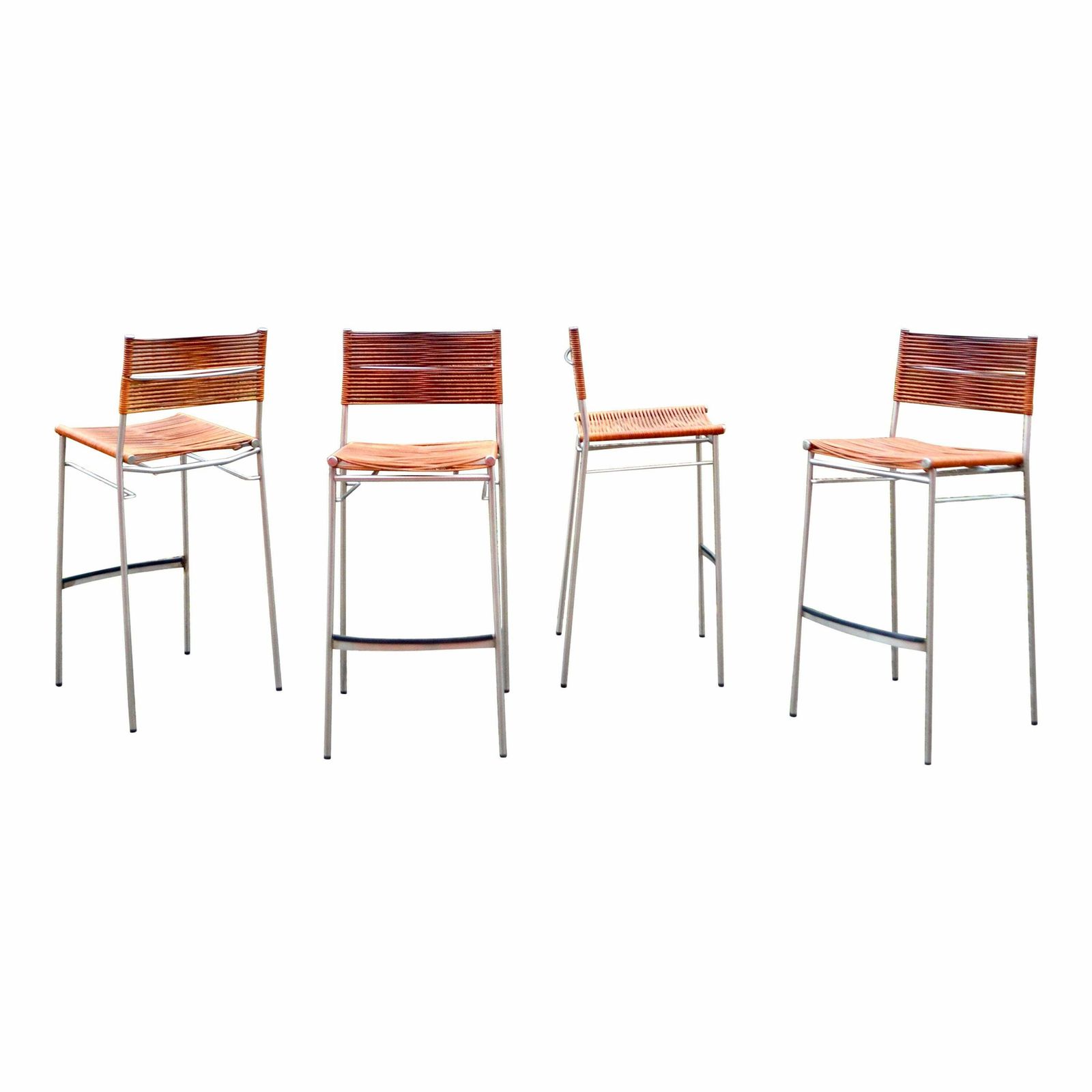 Vintage Bonacina Miss B Classic Cognac Bar Stool Chair By Tito Agnoli Set Of 4