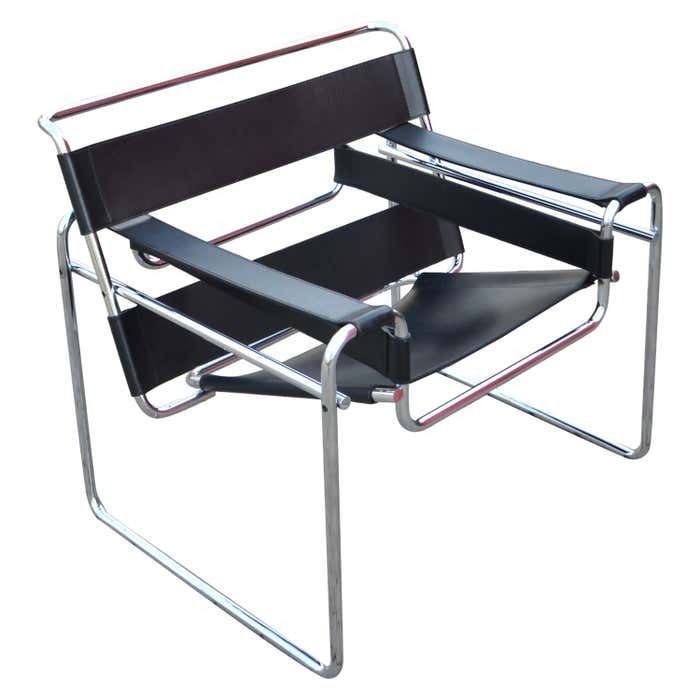 Knoll International Wassily Chair By Marcel Breuer Black Leather