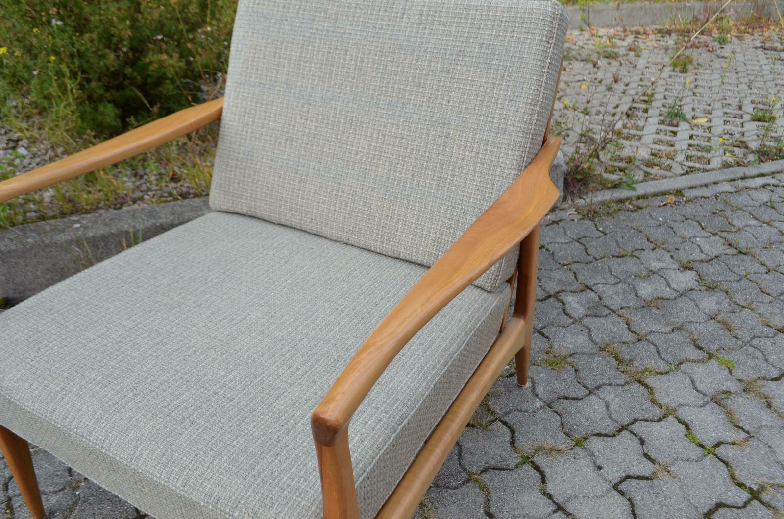 Wilhelm Knoll Antimott Walnut Mid Century Armchair Grey Wool photo vinterior