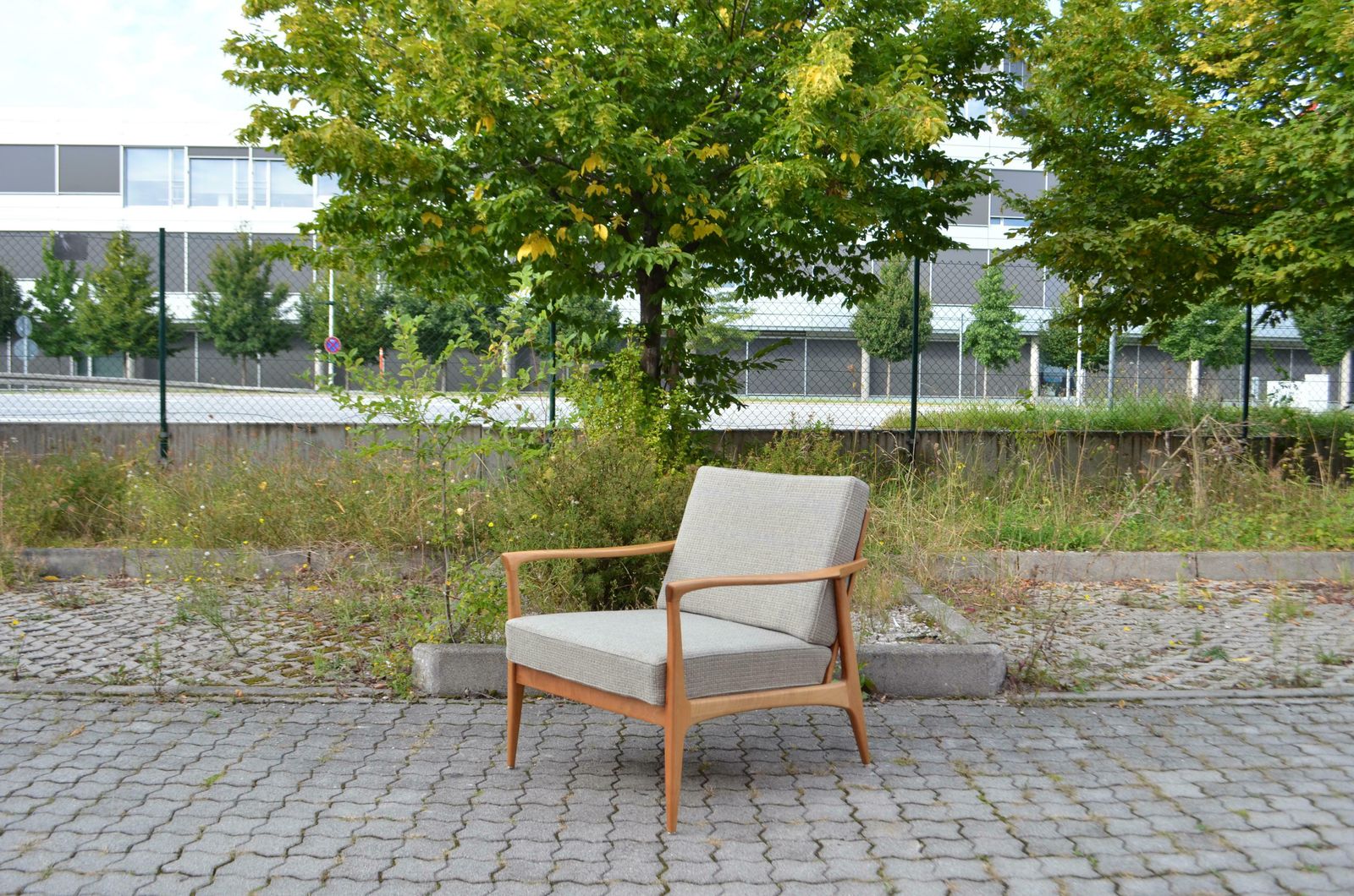 photo for sale Wilhelm Knoll Antimott Walnut Mid Century Armchair Grey Wool