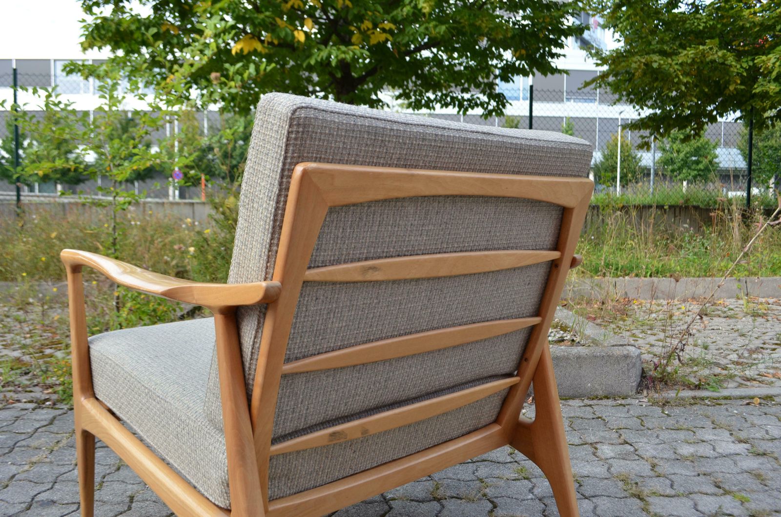 3706.0 Wilhelm Knoll Antimott Walnut Mid Century Armchair Grey Wool photo