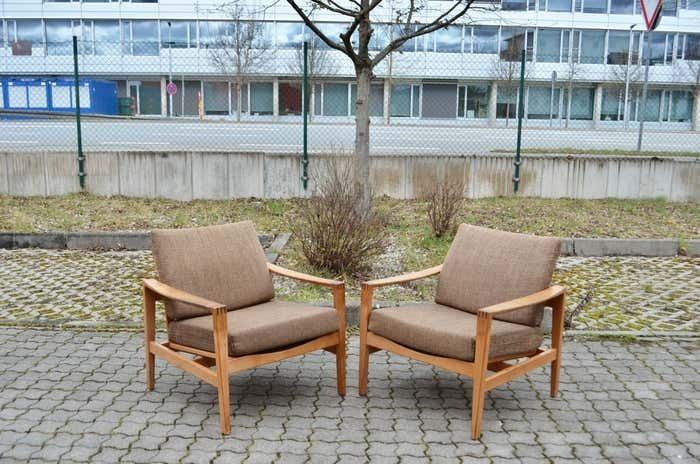 Modernist Hartmut Lohmeyer Oak Easy Lounge Chair For Wilkhahn Mid Century 1 Of 2 photo for sale