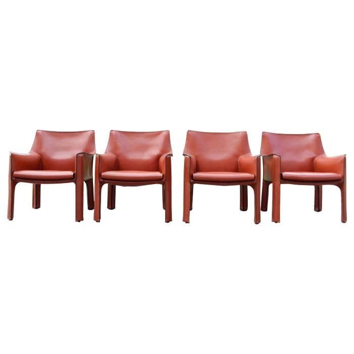 Cassina Taxi 414 Leather Lounge Chair Armchair China Red / Ox Red Set Of 4 photo furniture