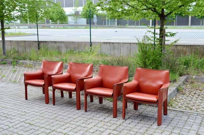 Cassina Taxi 414 Leather Lounge Chair Armchair China Red / Ox Red Set Of 4 photo Furniture