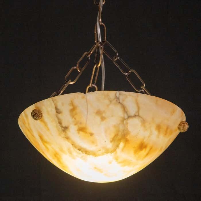 Great Design Antique Orange Alabaster Chandelier Pendant, Art Decò photo furniture
