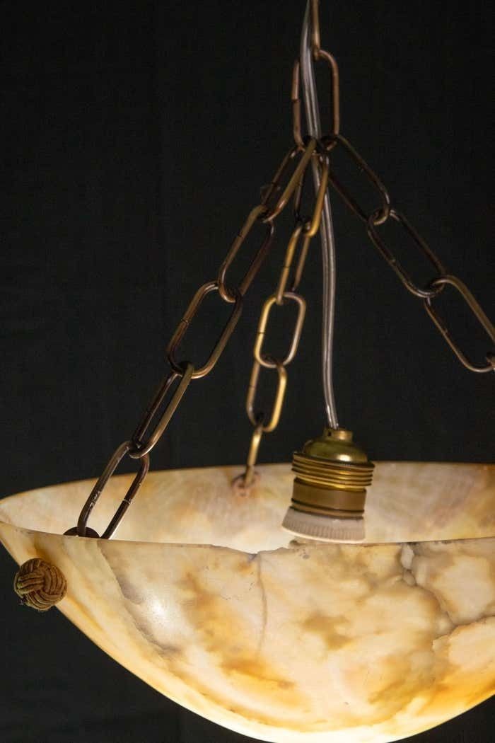 Great Design Antique Orange Alabaster Chandelier Pendant, Art Decò photo vinterior