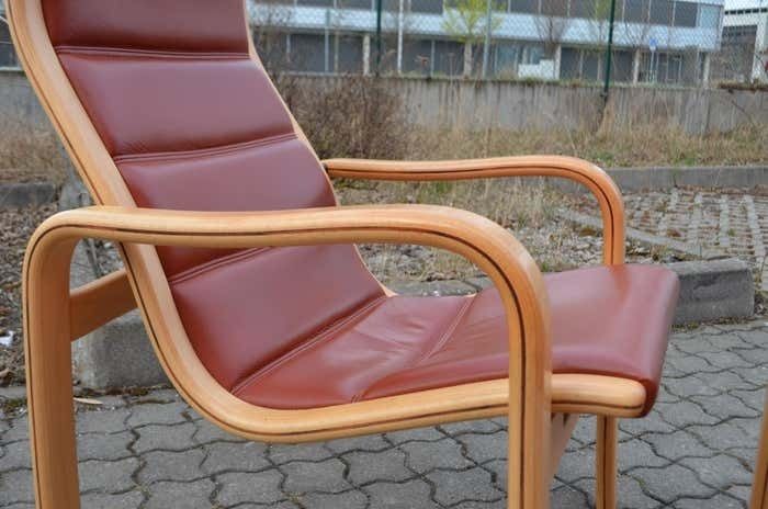 2118.0 Yngve Ekström Modell Melano Swedese Ox Red Leather Highback Lounge Chair Beech photo