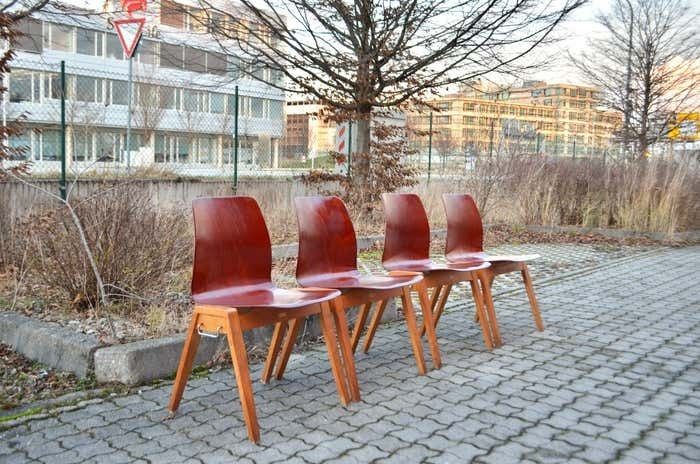 Mid Century Bentwood Plywood Chairs Stackable By Royal Germany Set Of 4 photo for sale