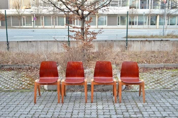 Mid Century Bentwood Plywood Chairs Stackable By Royal Germany Set Of 4 photo vinterior