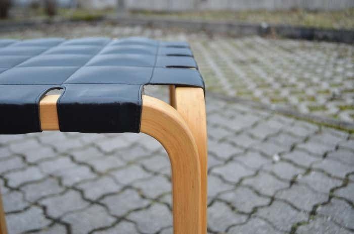 photo furniture Alvar Aalto For Artek Model Y61 Stool Chair Black Leather 1 Of 2