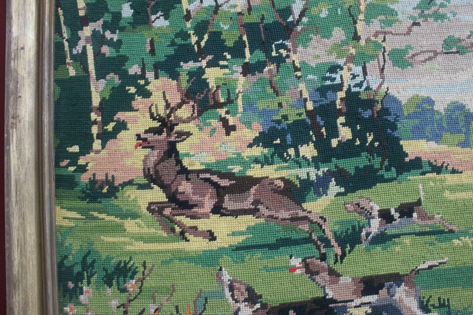 Antique French Handcrafted Royal Paris Wall Tapestry Hunters Stitch/Needlepoint photo furniture