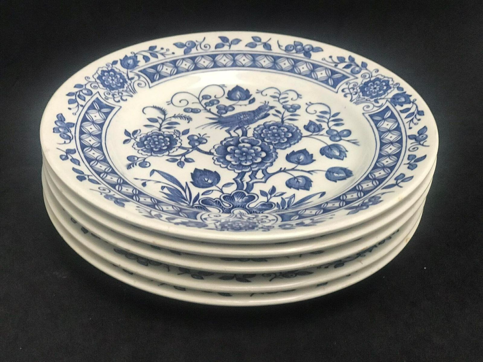 Broadhurst Ironstone Blue And White Set 5 Dessert/Cake/Bread Plates China Nankin Pattern Vintage, Blue And White Staffordshire Cake Plate photo furniture