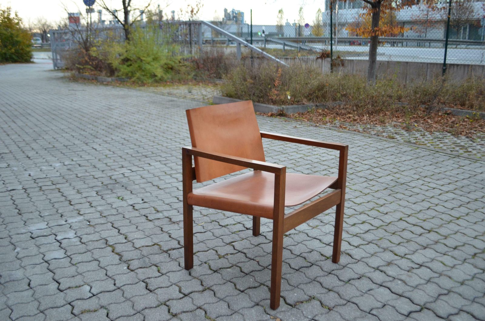 photo buy Bauhaus Era Minimalist Modernist Cognac Saddle Leather Lounge Chair Armchair