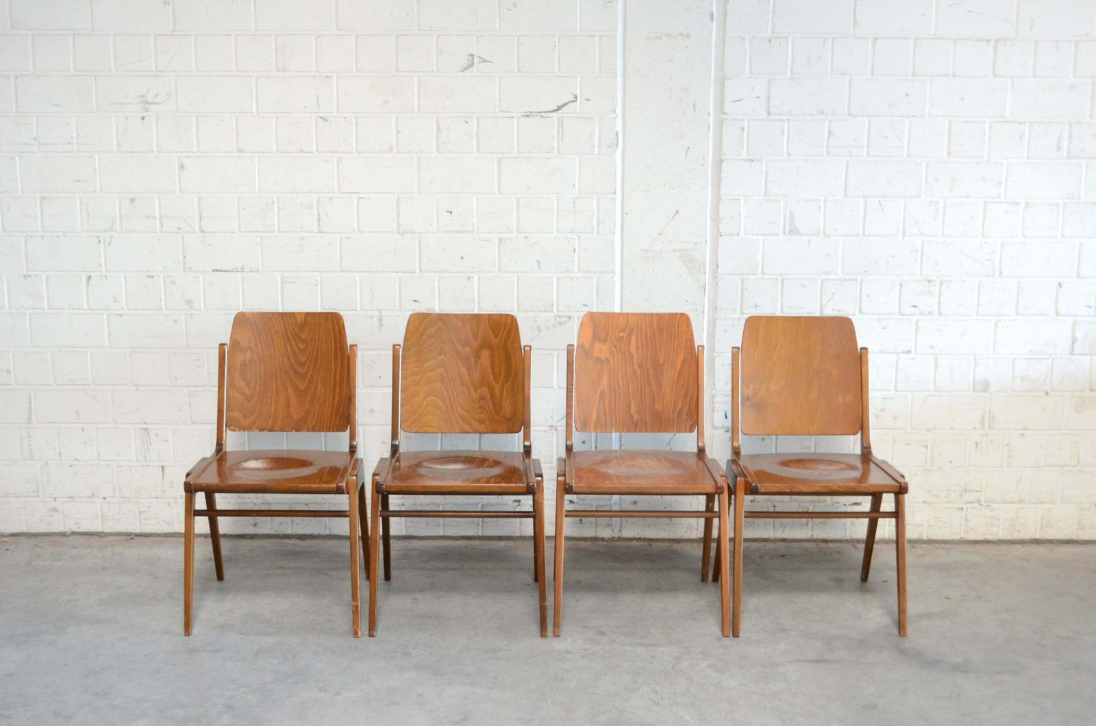 4 Set Of Original Austro Chairs By Franz Schuster For Wiesner Hager Austria 1959 photo for sale