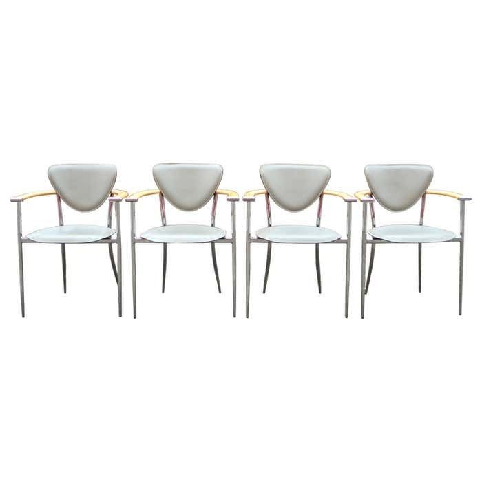 Arrben Italy Modern Grey Saddle Leather Dining Chair Model Marylin, Set Of 4