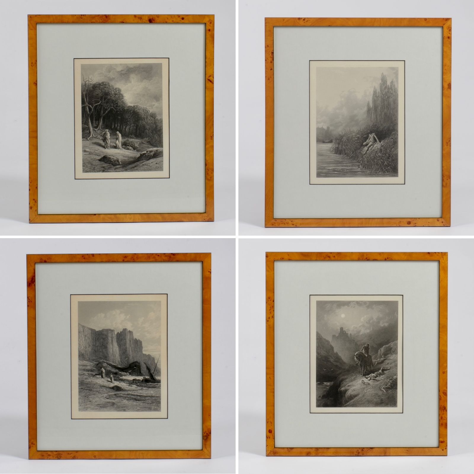 Set Of 4 Framed Dante Prints, 1800s
