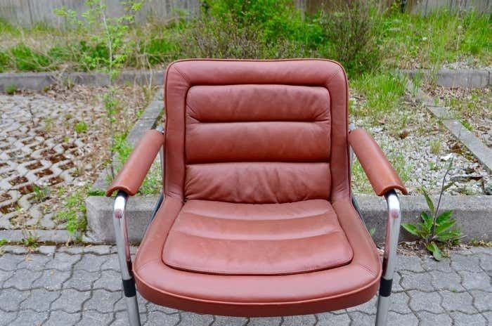 Jorgen Kastholm Red Leather Armchair Chair Modell 8400 For Kusch + Co Set Of 2 photo Furniture