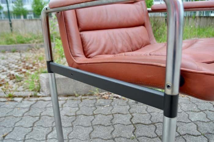 3881.0 Jorgen Kastholm Red Leather Armchair Chair Modell 8400 For Kusch + Co Set Of 2 photo