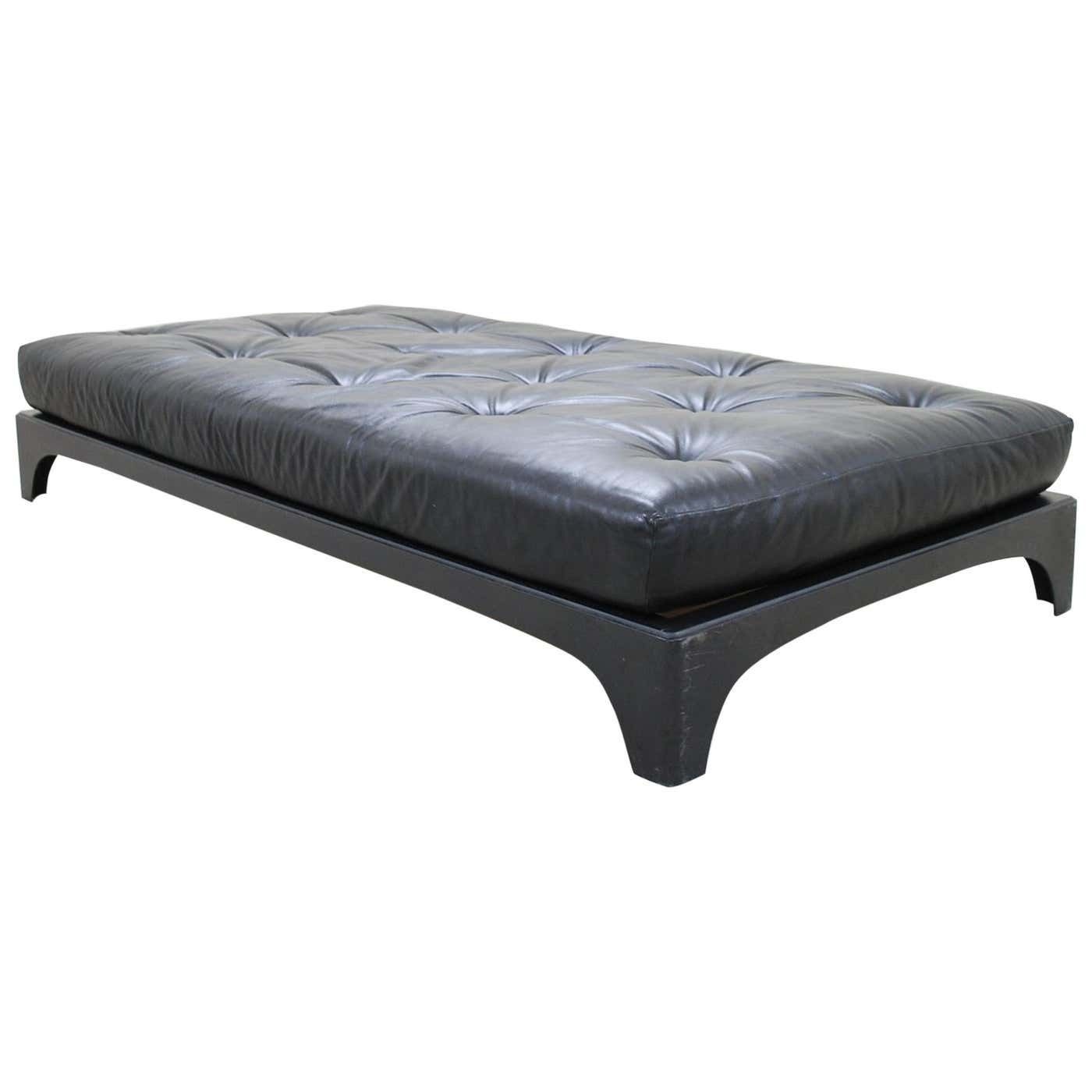 Vintage Fibreglass Black Leather Daybed