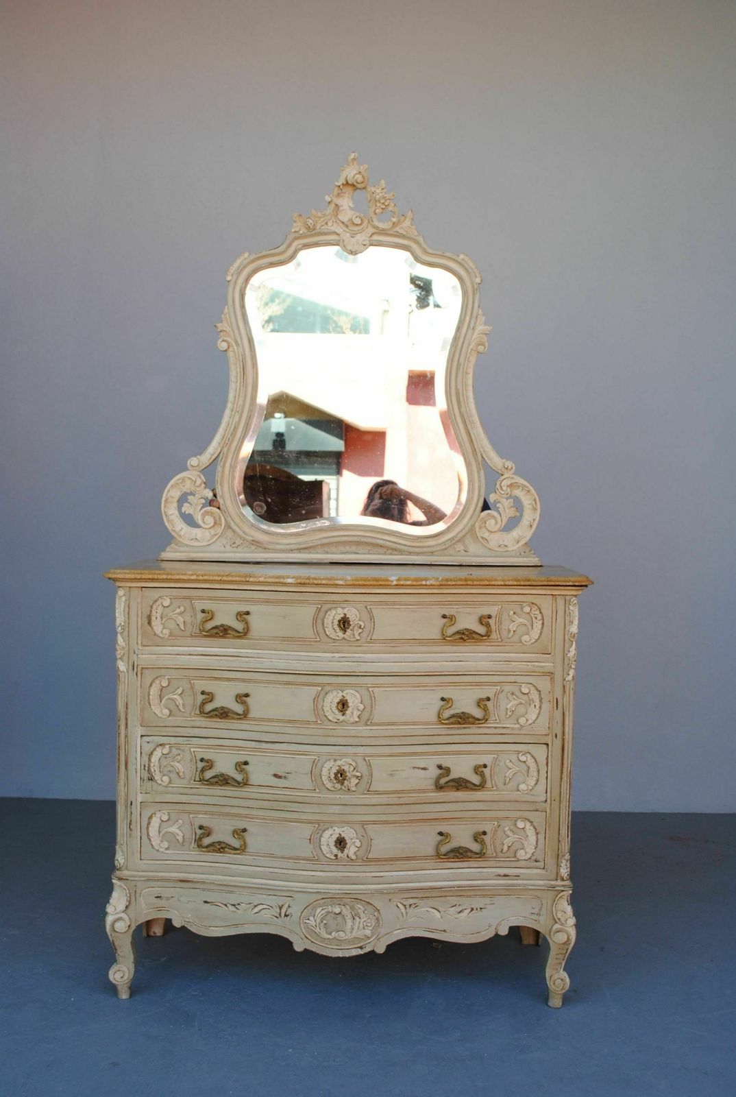Gray Lacquered Louis XV Style Dressing Table Chest Of Drawers 1900 photo furniture