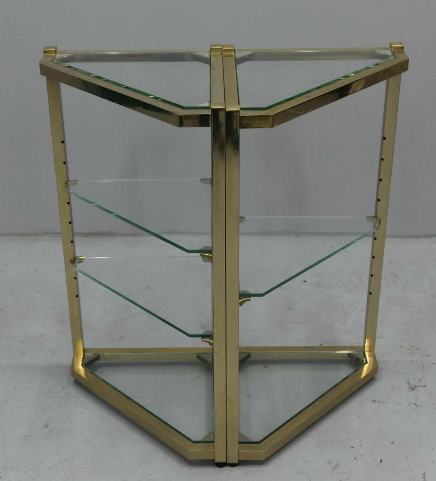 Hanging Corner In Vintage Brass And Glass From The 70s (Pair) photo for sale