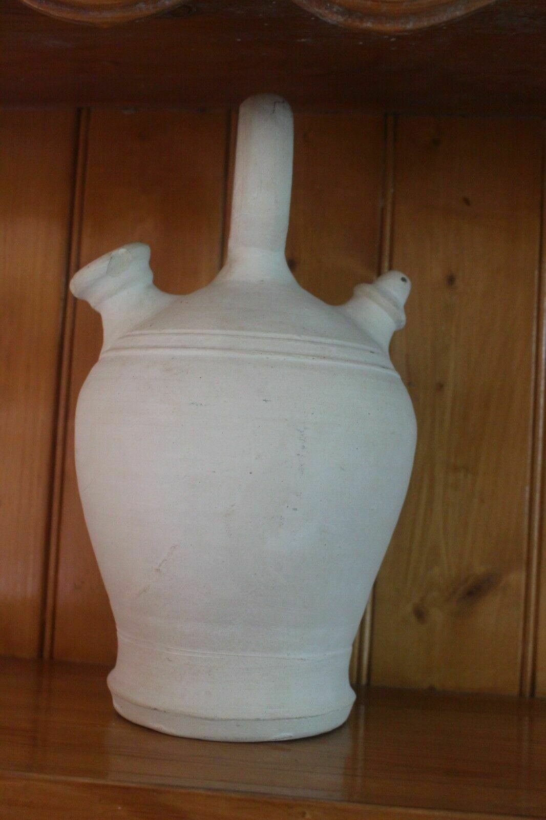 White Antique French Glaze Jug 19th C Hand Turned Clay Stoneware Hand Pot photo for sale