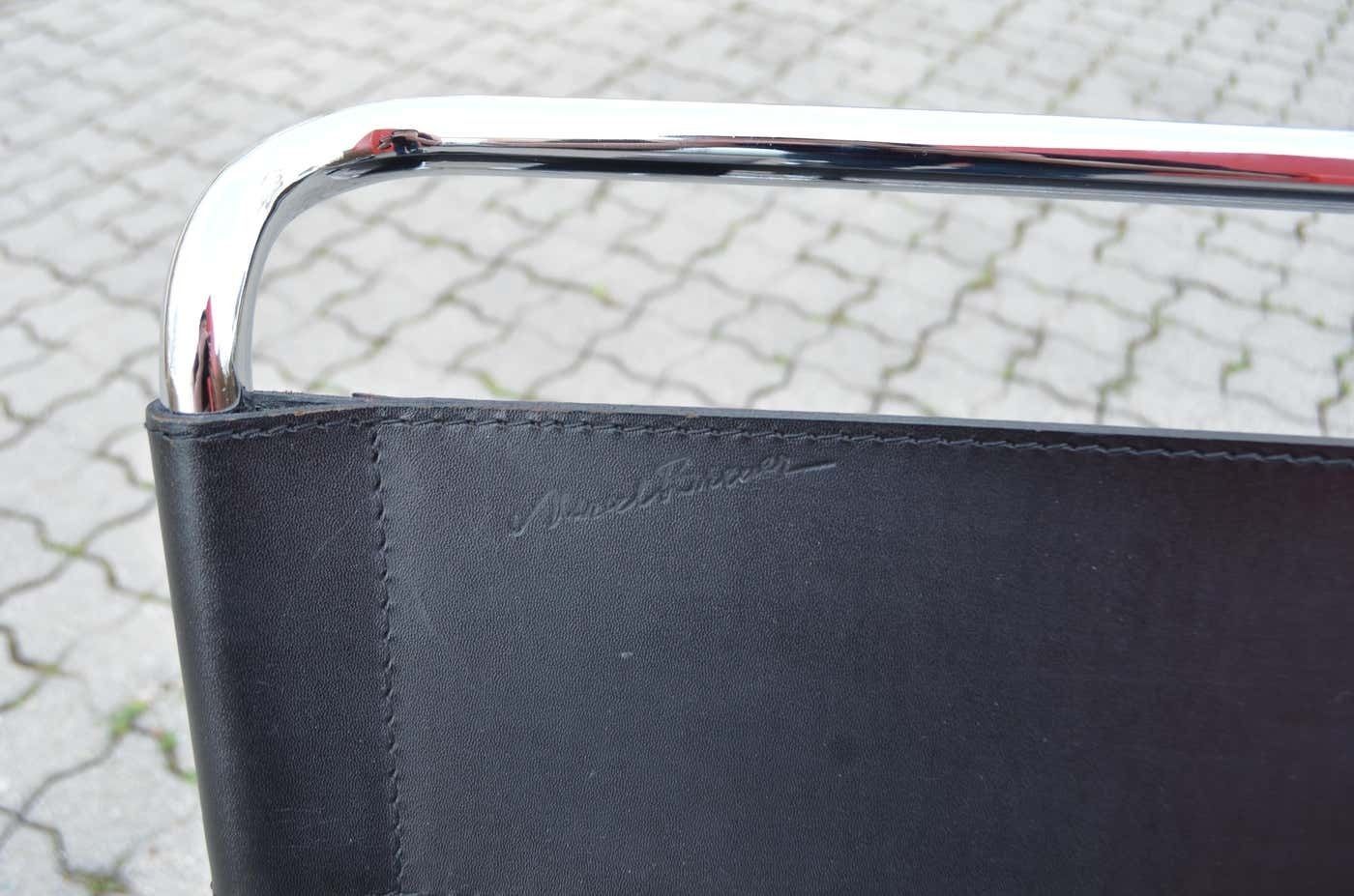Knoll International Wassily Chair By Marcel Breuer Black Leather photo vintage