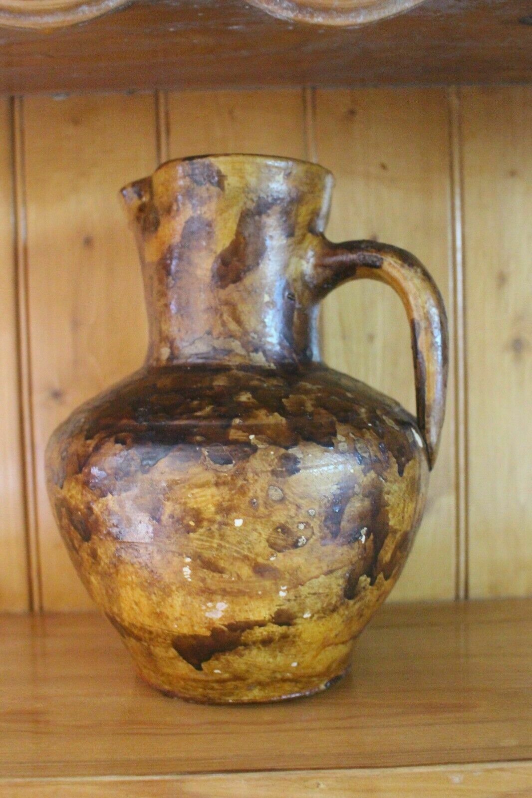 Antique French Terracotta Glaze Jug 19th C Hand Turned Clay Stoneware Pot Vase photo Home Decor