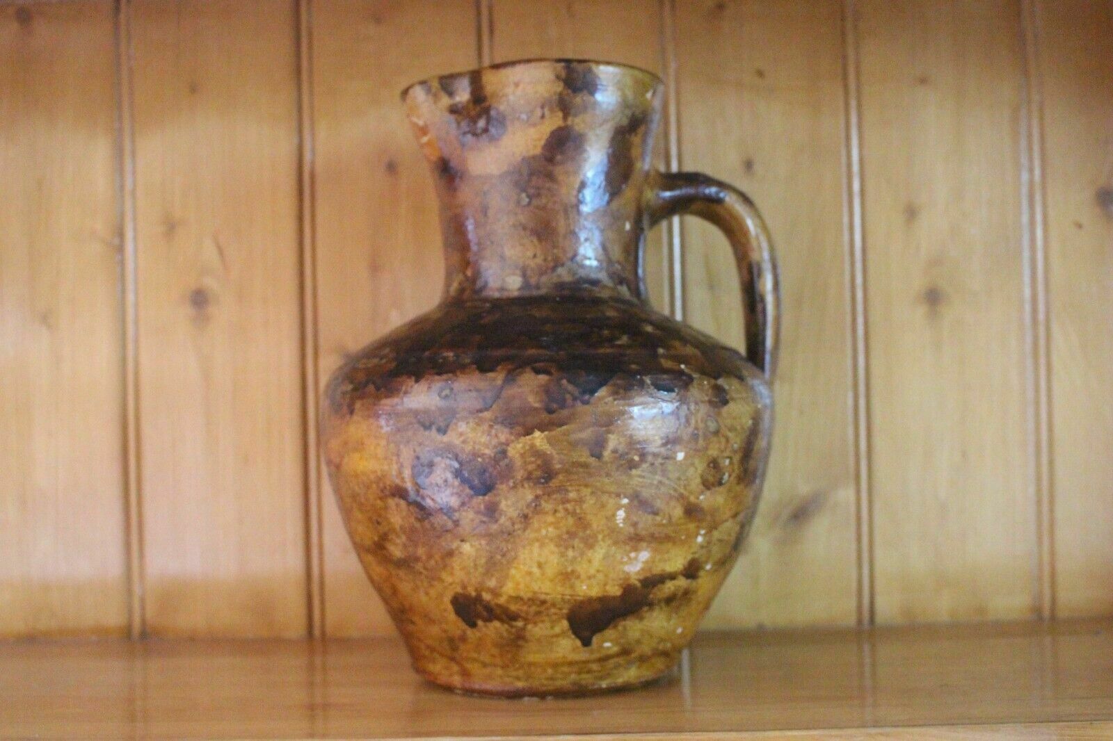 Antique French Terracotta Glaze Jug 19th C Hand Turned Clay Stoneware Pot Vase photo vinterior