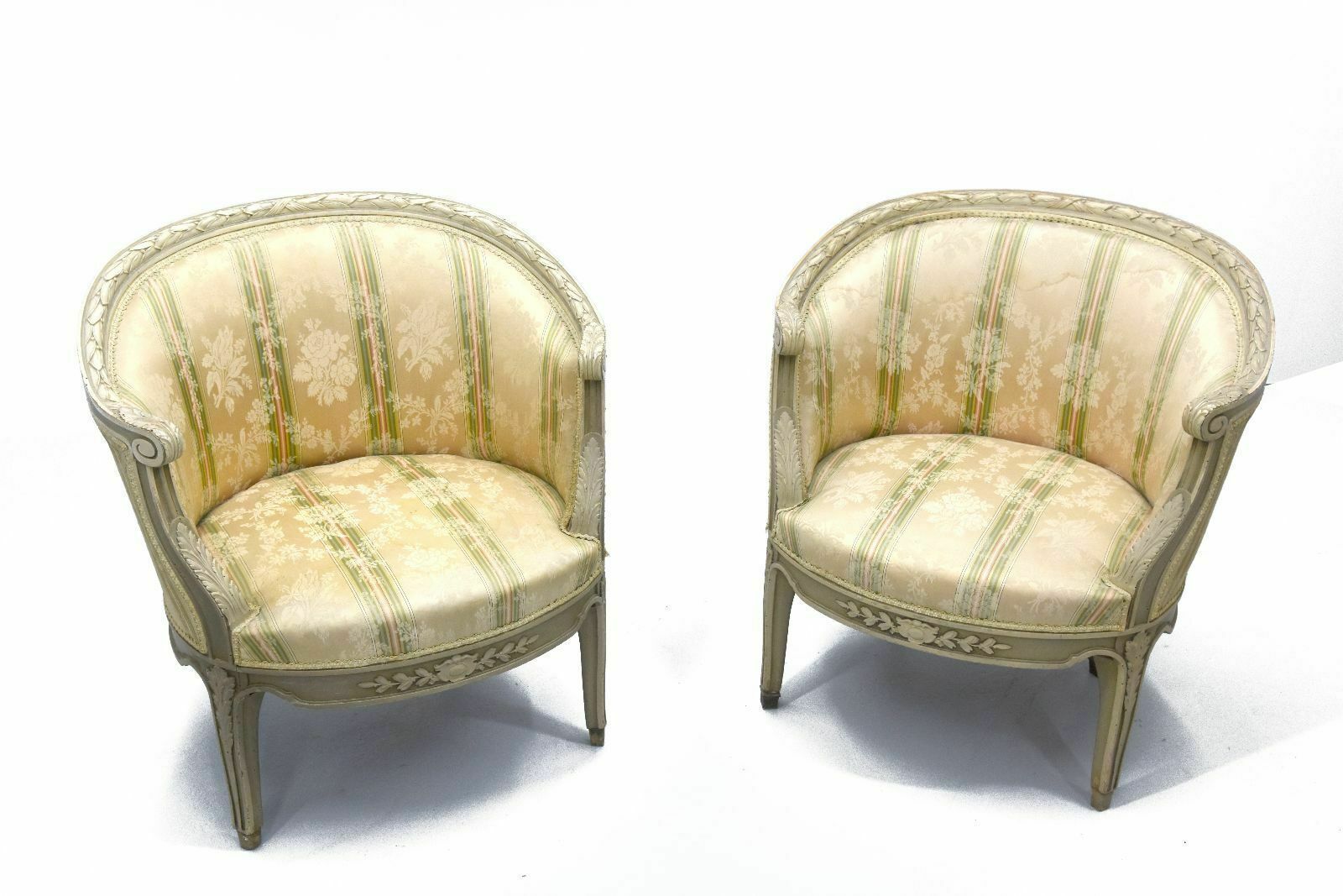 Louis XVI Style Lacquered Armchairs Late 19th Century (Pair)