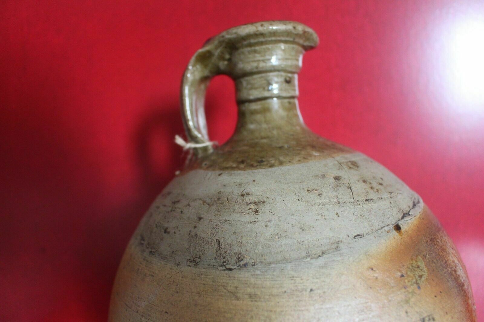 Large Antique French Terracotta Glaze Jug 19th C Hand Turned Clay Stoneware Pot photo 124.0