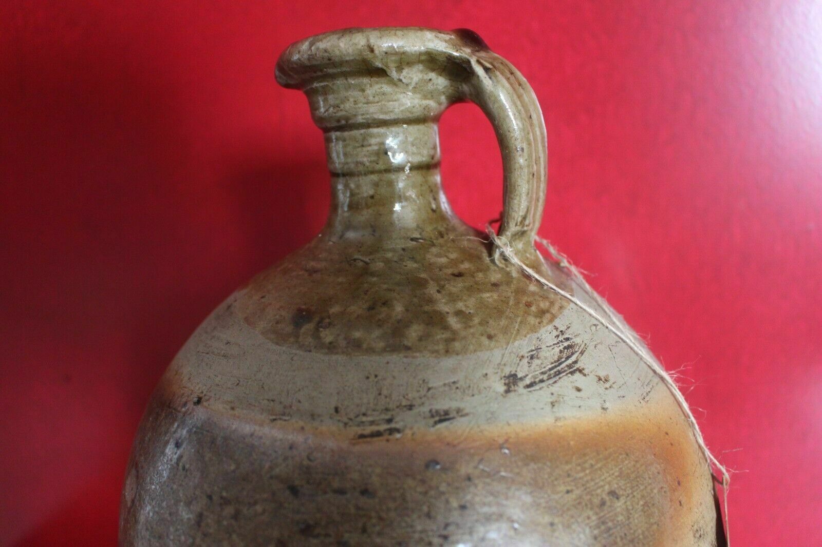Large Antique French Terracotta Glaze Jug 19th C Hand Turned Clay Stoneware Pot photo vinterior
