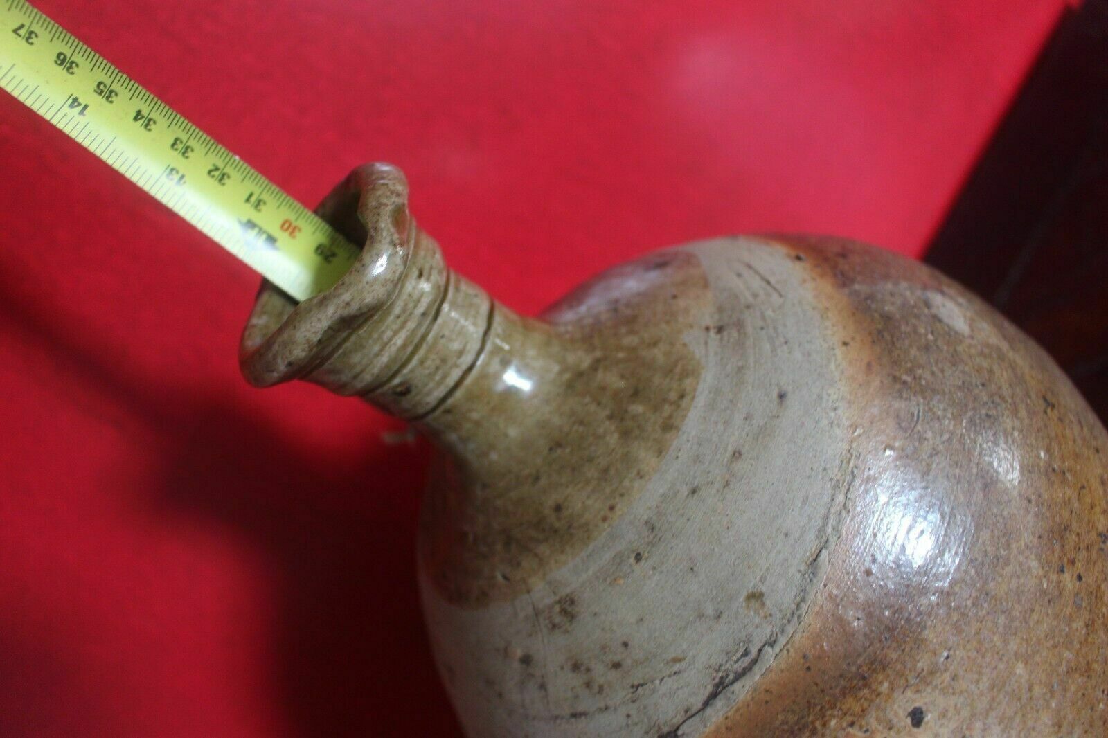 photo furniture Large Antique French Terracotta Glaze Jug 19th C Hand Turned Clay Stoneware Pot