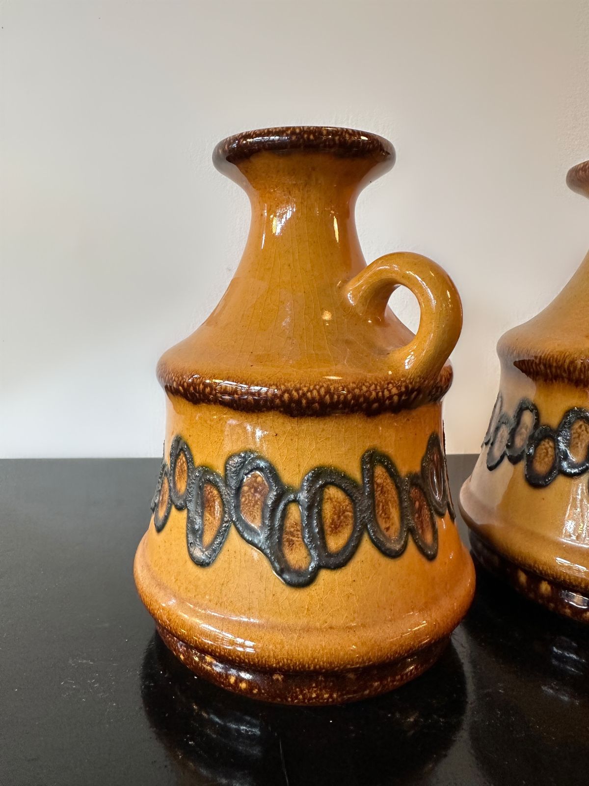 Pair Of Mustard And Black Strehla West German Jugs, 3007, 1960 photo for sale