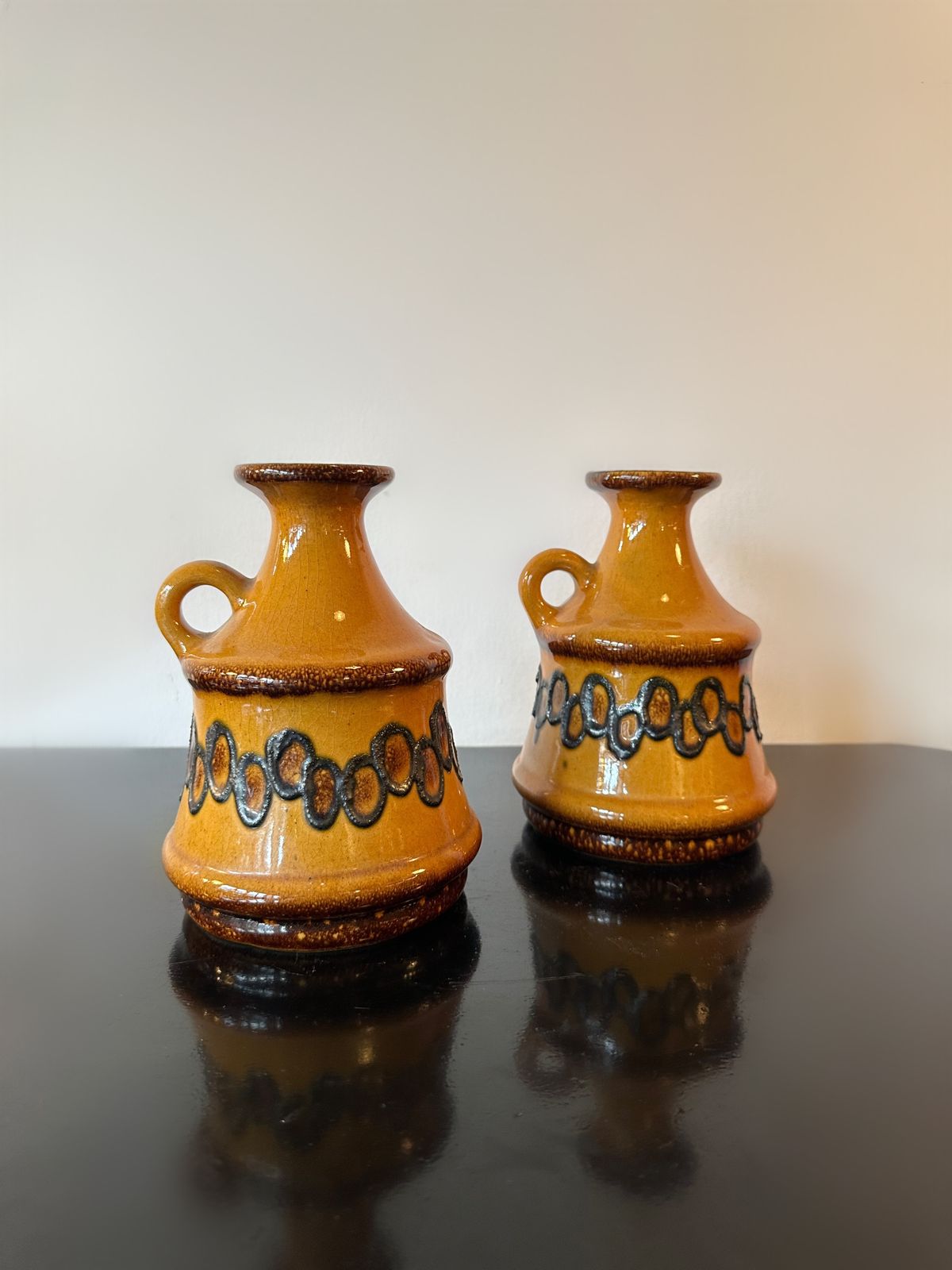 Pair Of Mustard And Black Strehla West German Jugs, 3007, 1960 photo Home Decor