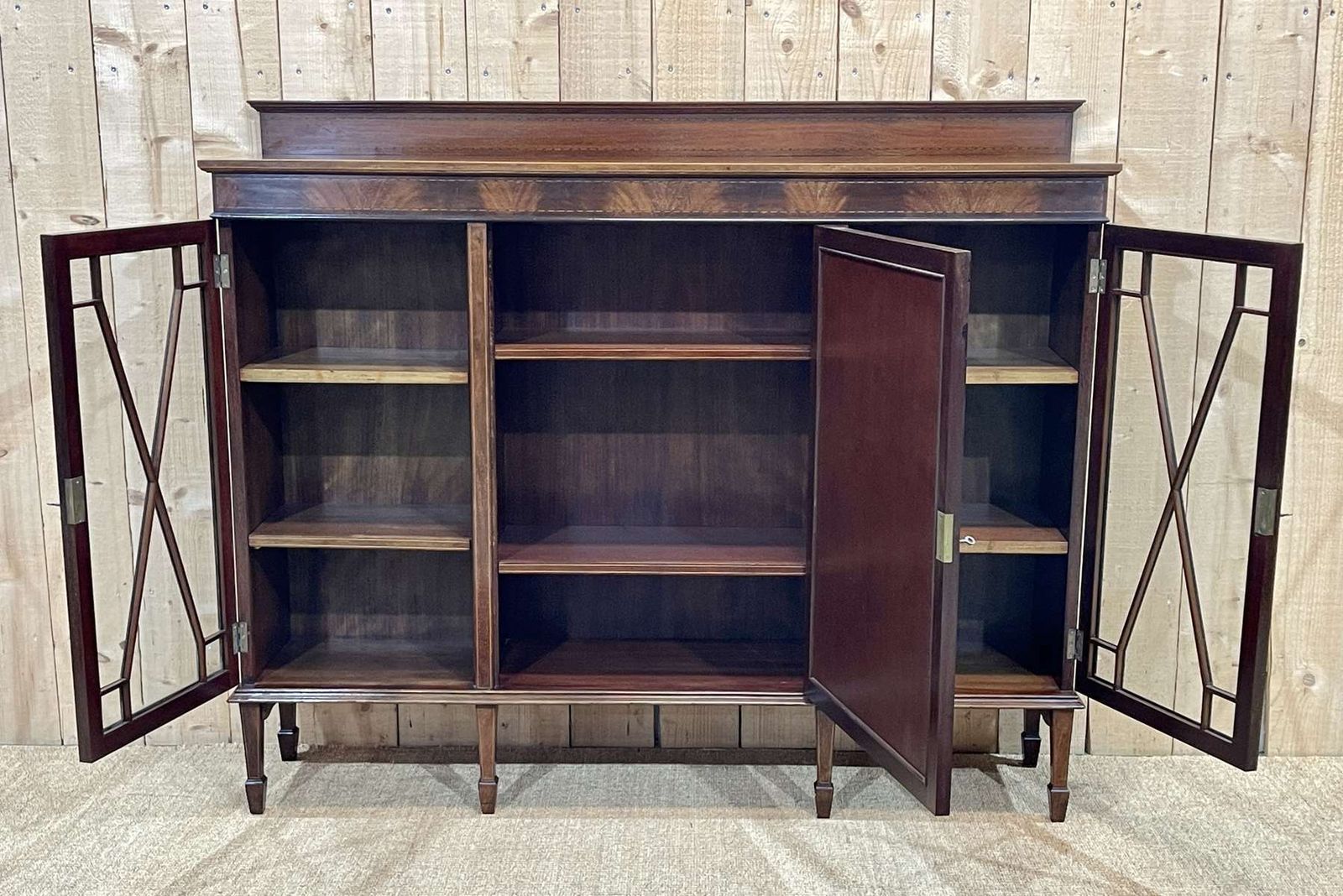 English 3 Door Mahogany Bookcase, 1950s photo for sale