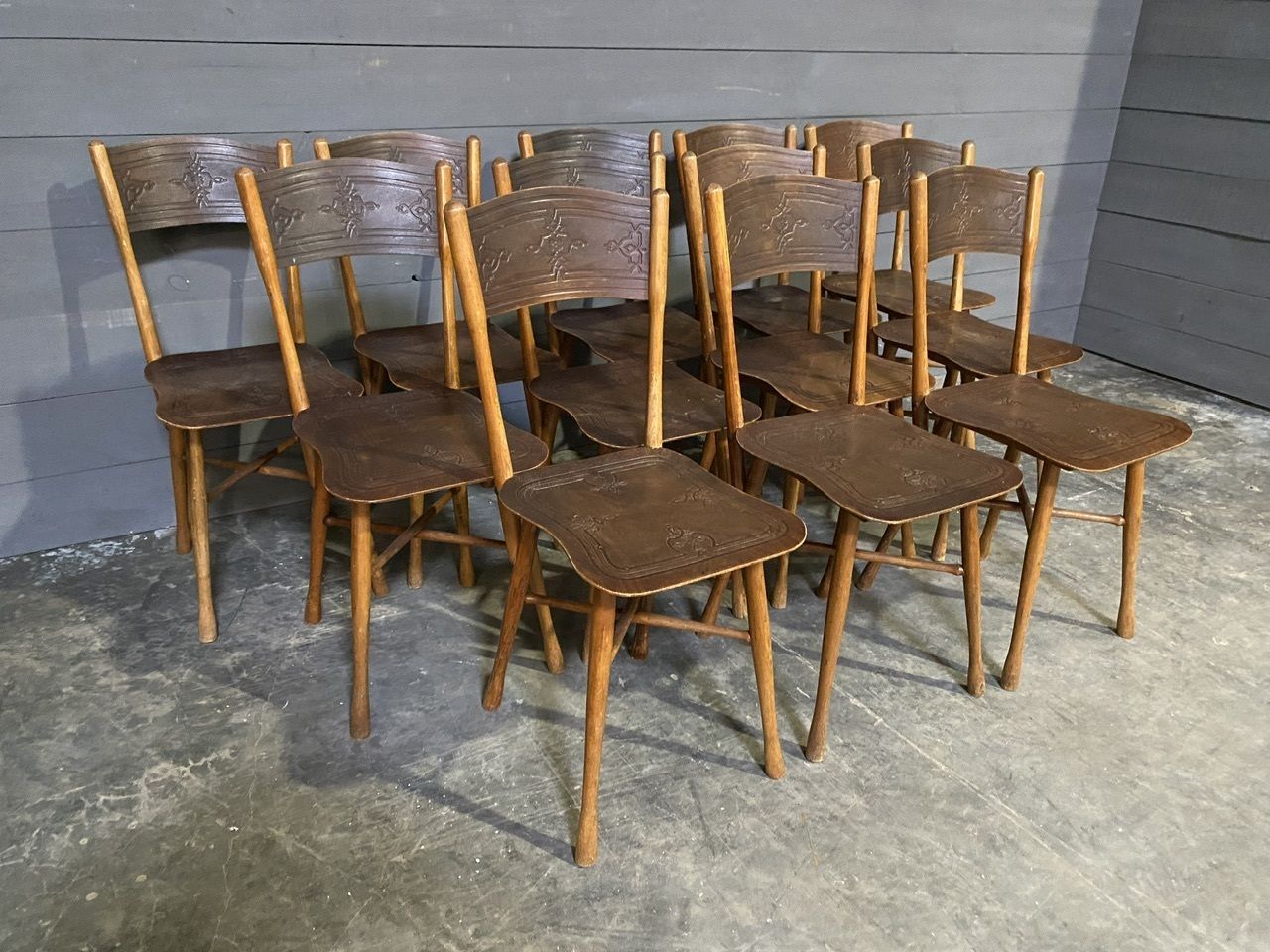 Extremely Rare Set 12 J & J Kohn Bentwood Bistro Dining Chairs photo vintage